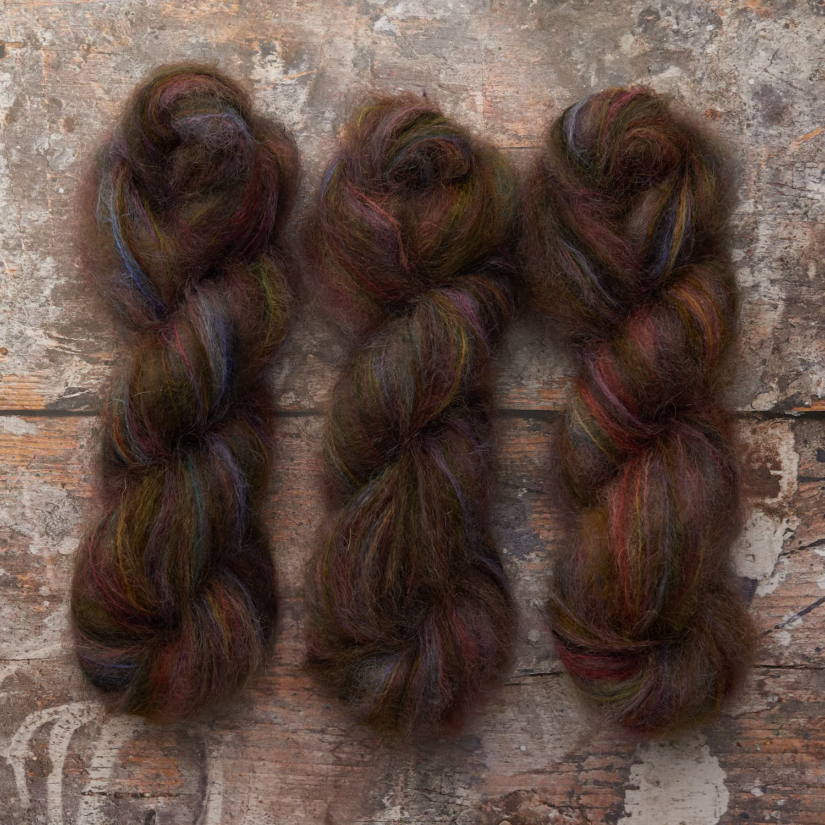 colinette. yarns hand dyed mohair chunky yarn in shade Dusk