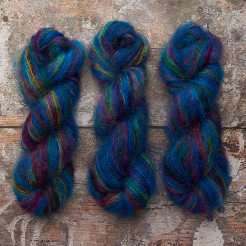 colinette. yarns hand dyed mohair chunky yarn in shade jewel