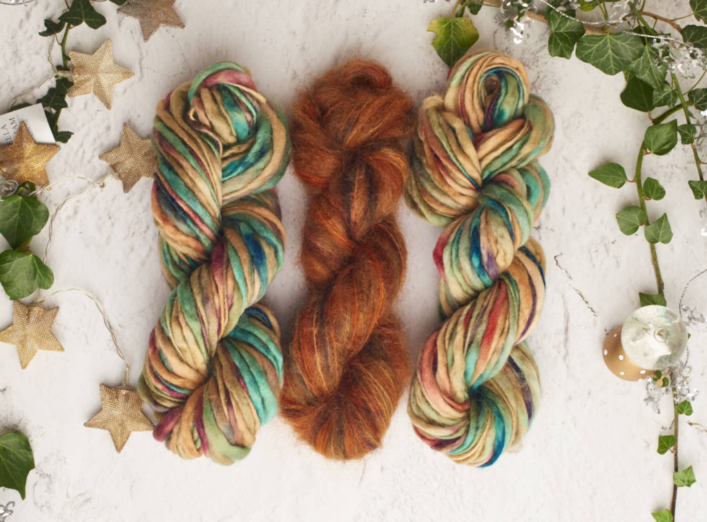 colinette yarns hand dyed yarn Christmas is it a wrap or is it a scarf- wrap or scarf both panetone shake