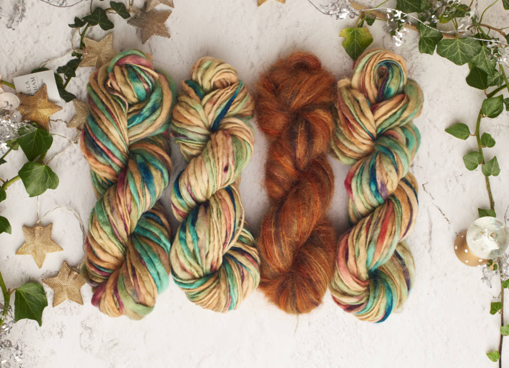 colinette yarns hand dyed yarn Christmas is it a wrap or is it a scarf- wrap or scarf both panetone shake