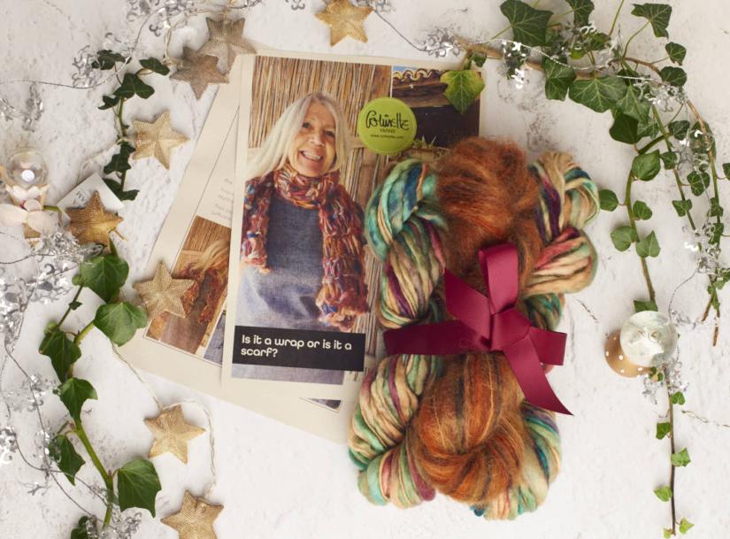 colinette yarns hand dyed yarn Christmas is it a wrap or is it a scarf- wrap or scarf both panetone shake pattern