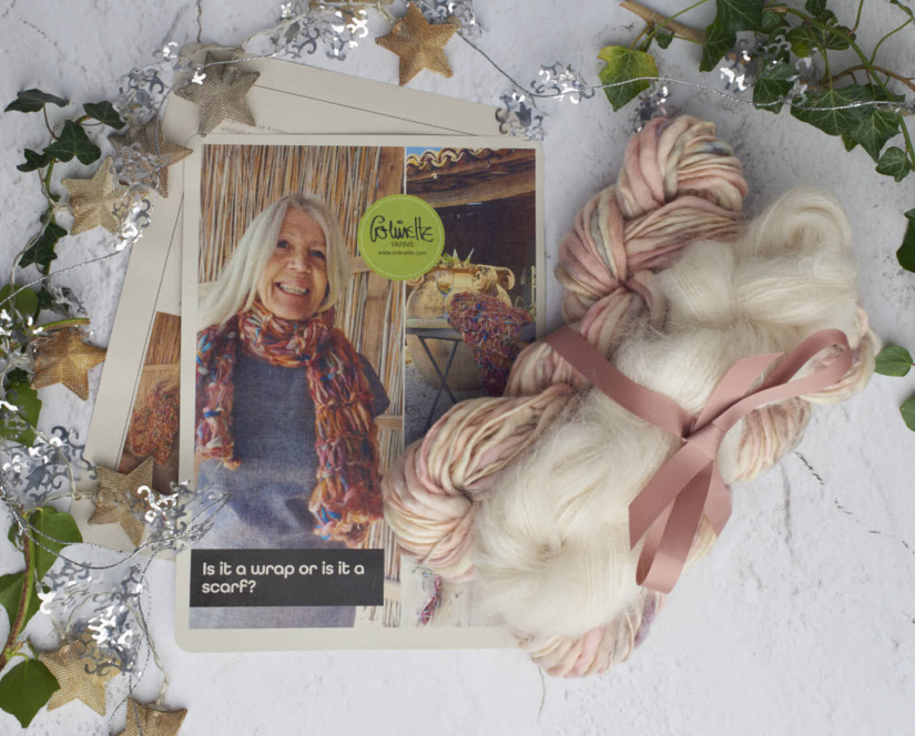 colinette yarns hand dyed yarn Christmas is it a wrap or is it a scarf- wrap or scarf cream