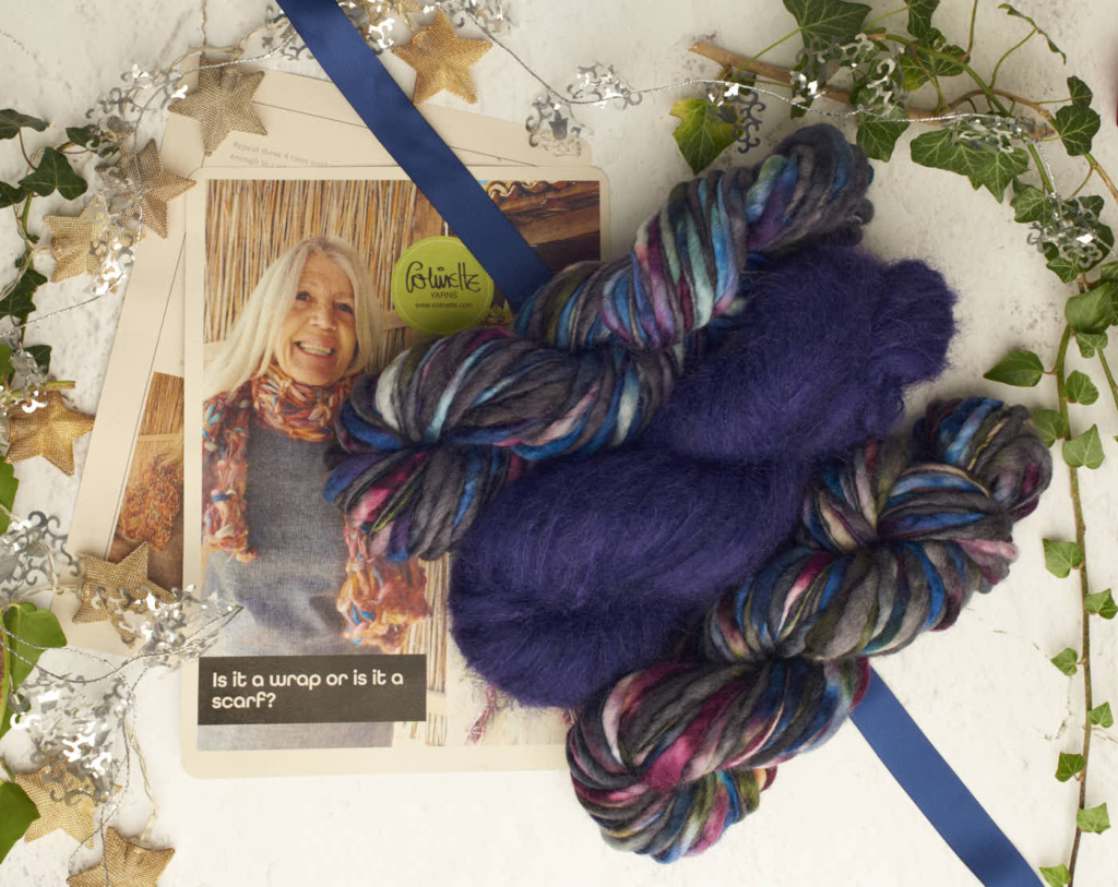 colinette yarns hand dyed yarn Christmas is it a wrap or is it a scarf- wrap or scarf flaming figgy pudding