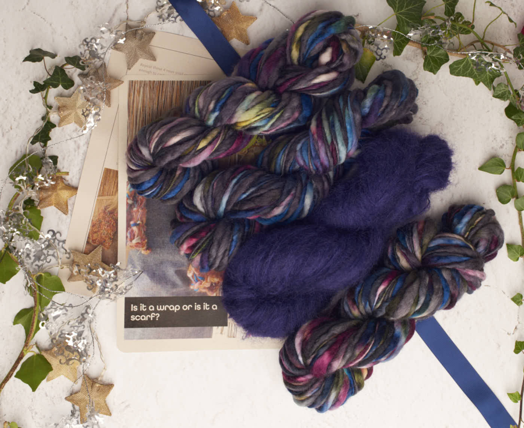 colinette yarns hand dyed yarn Christmas is it a wrap or is it a scarf- wrap or scarf both flaming figgy pudding