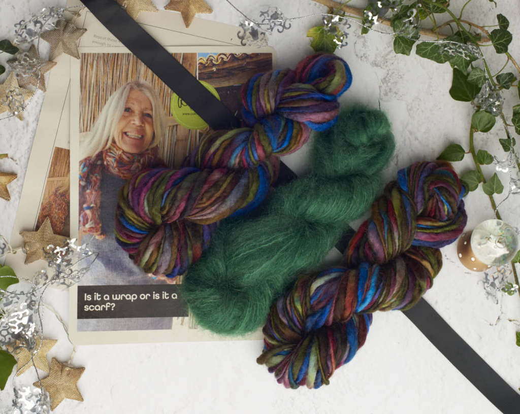 colinette yarns hand dyed yarn Christmas is it a wrap or is it a scarf- wrap or scarf both pease pudding