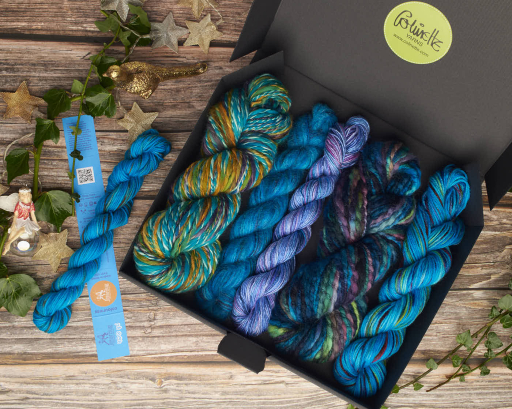 colinette yarns hand dyed yarn Christmas boxes shades Blues