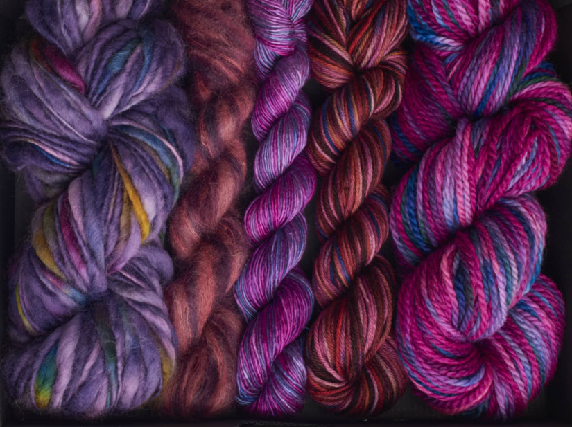 colinette yarns hand dyed yarn Christmas boxes shades Purple-close up