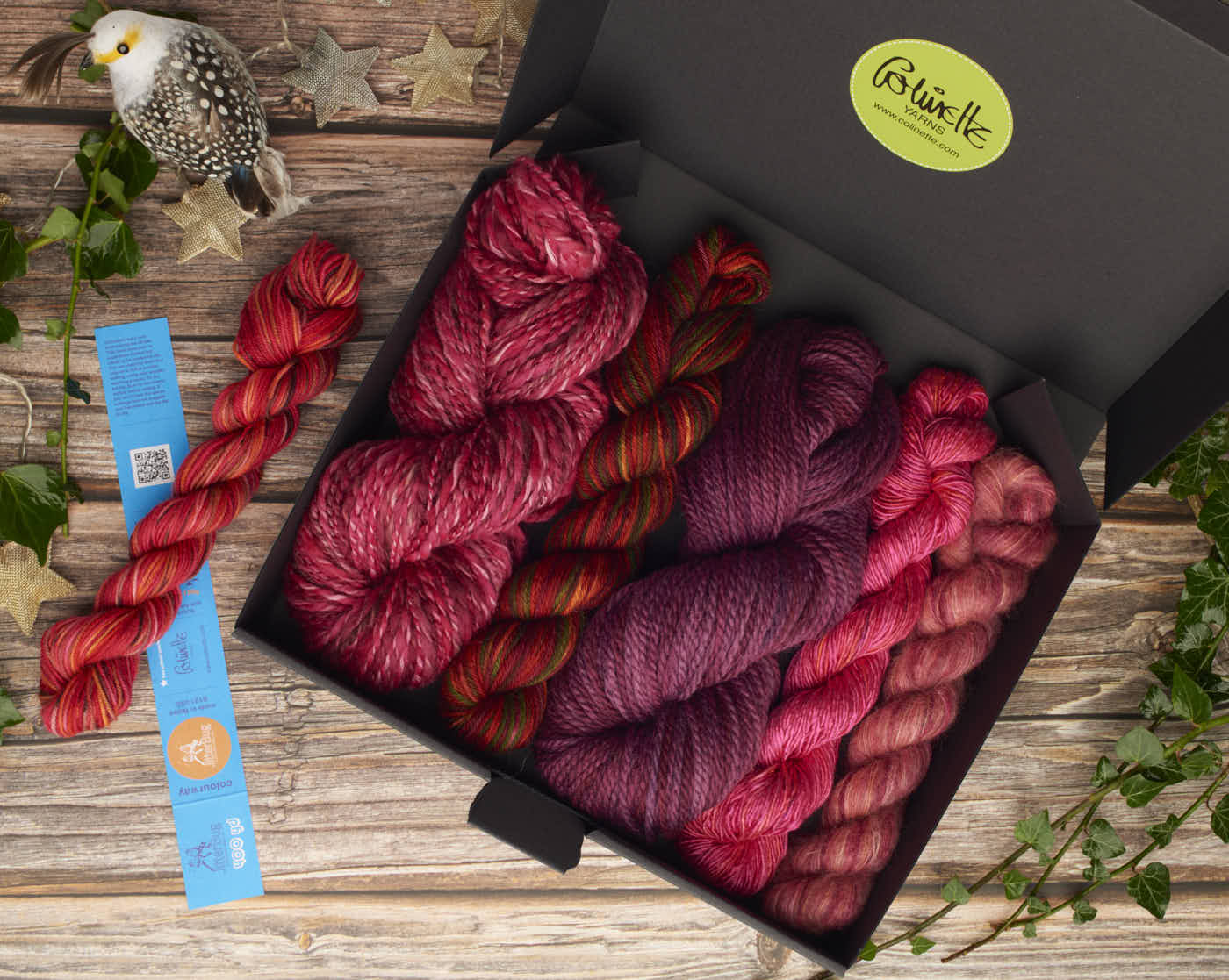 colinette yarns hand dyed yarn Christmas boxes shades red